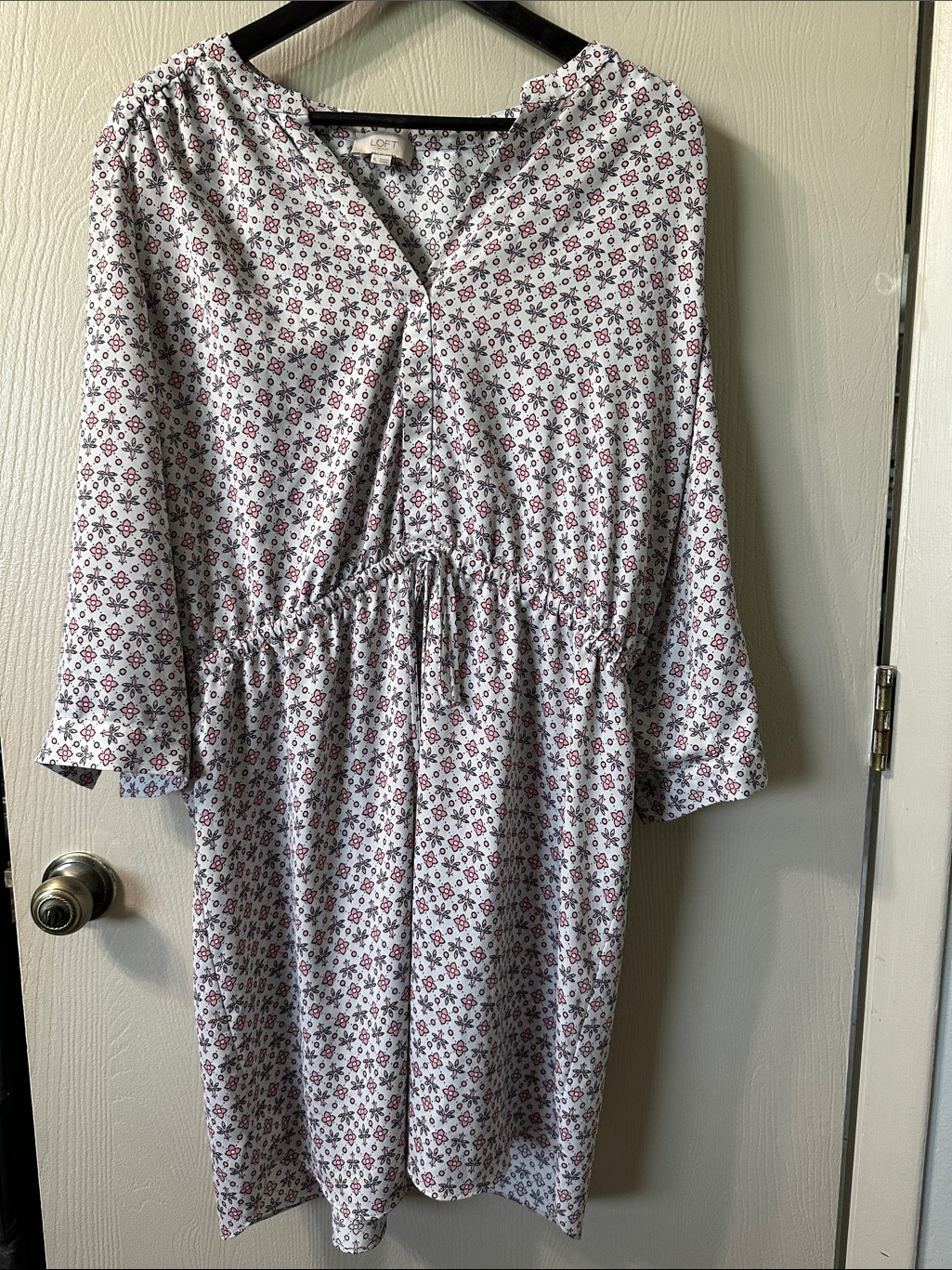 Loft White Dress With Burgundy & Navy Floral